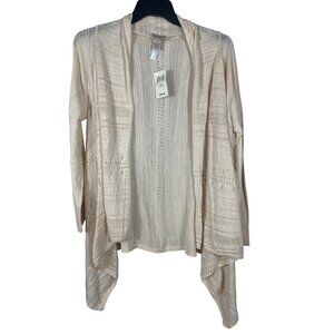 Lucky Brand Womens Open Front Knit Cardigan Sweater Size 1X Beige Cotton Wool